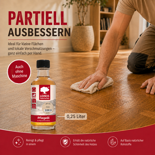 LEINOS Pflegeöl 285 | 0,25 L farblos (002) | Für alle geölten & gewachsten Holz-, Kork- & Linoleumflächen | Schutz gegen Laufstraßen | Seidenmatt & wasserabweisend | Innenbereich