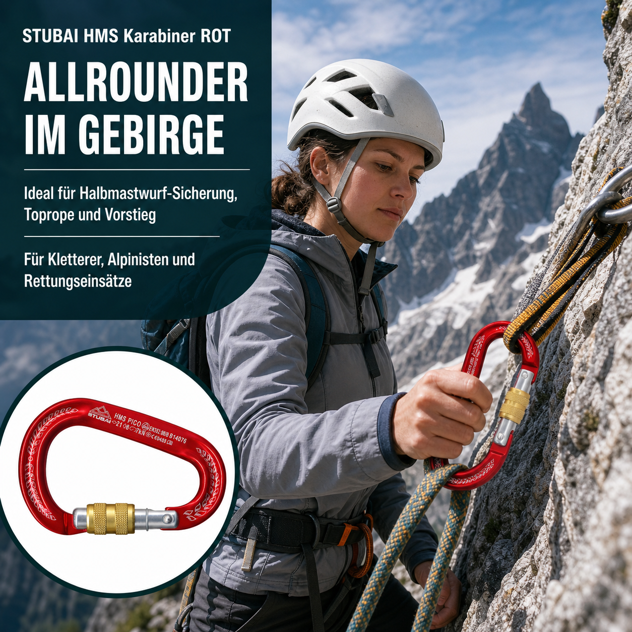 STUBAI HMS Karabiner Pico | Rot | Karabiner mit Schraubsicherung, Leichter Schraubkarabiner, Sicherungsgerät zum Klettern