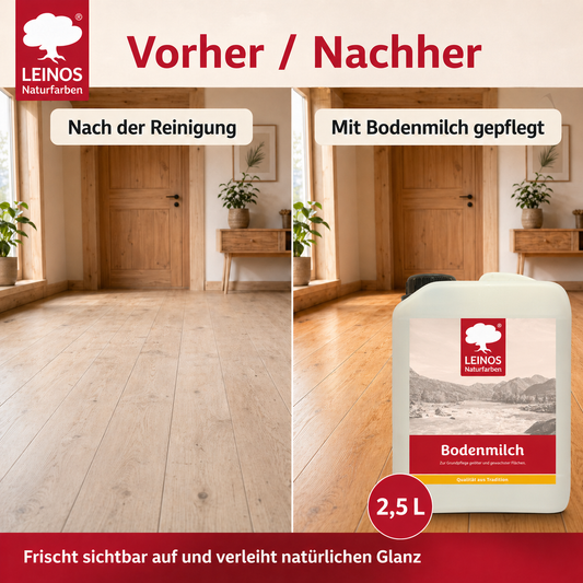 LEINOS 920 Bodenmilch 2,5 Liter | Pflegemittel für geölte, gewachste und lackierte Fußböden | Holz, Kork und Linoleum | ergibt seidenglänzende Oberfläche