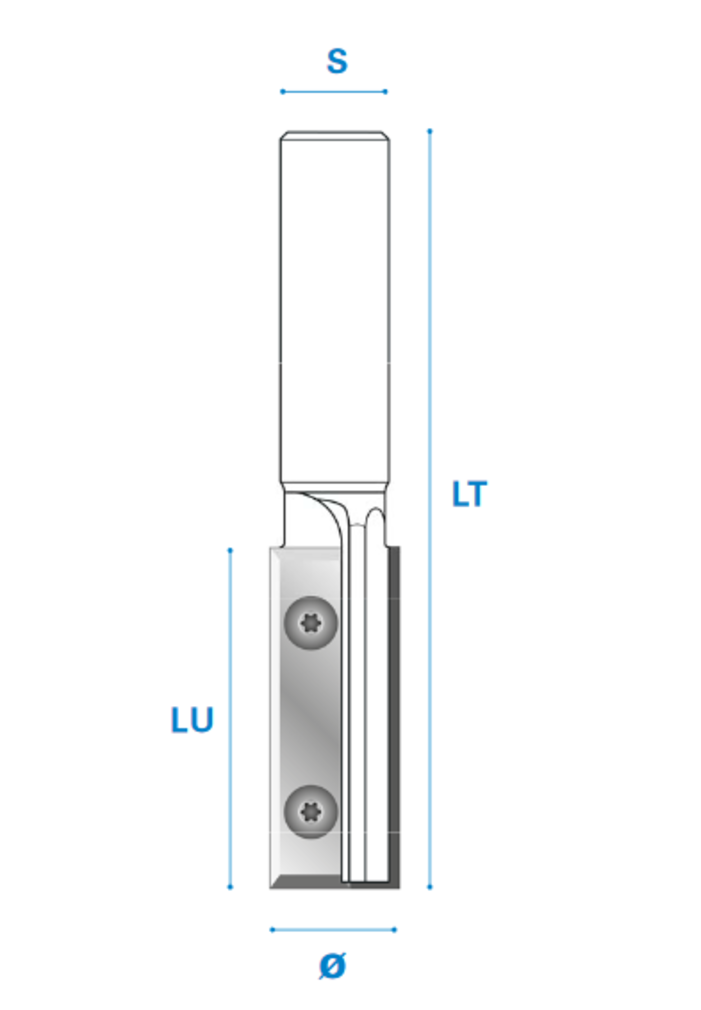 Wendeplatten Nutfräser aus Hartmetall, Linkslauf Schneide 2, Arbeitslänge 49,5 mm, Gesamtlänge 110 mm, Schaft 20 x 50 mm, Ø 19 mm