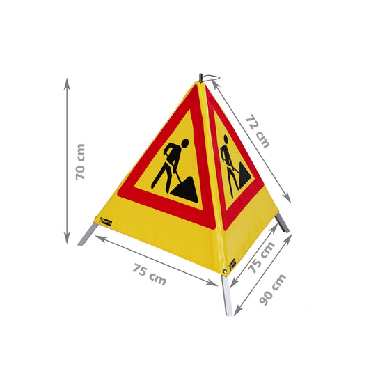 NESTLE Warnpyramide 70 cm, Schaufelmann (VZ123), gelb, mit Mittelfuß