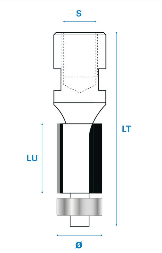 Bündigfräser mit Kugellager M12 aus Hartmetall, Rechtslauf, Schneide 2, Arbeitslänge 40 mm, Gesamtlänge 85 mm, Schaft M12X1 mm, Ø 19 mm