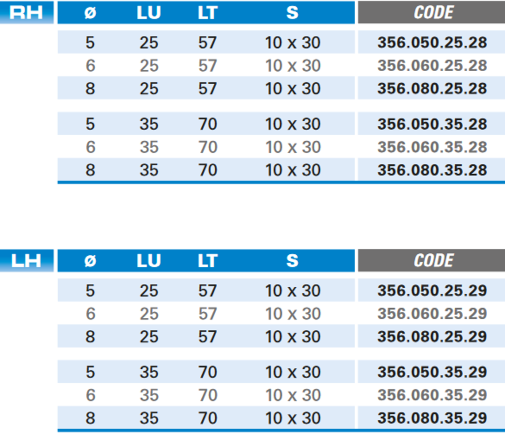 Dübellochbohrer mit gerundetem Vorschneider aus Vollhartmetall Schneide 2/V2, Arbeitslänge 25 mm, Gesamtlänge 57 mm, Schaft 10X30 mm, Ø 6 mm, Linkslauf