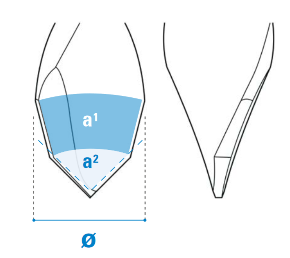 Durchgangslochbohrer aus Vollhartmetall mit Doppelfräse - Schneide 2, Arbeitslänge 35 mm, Gesamtlänge 70 mm, Schaft 10X30 mm, Ø 8 mm, Rechtslauf
