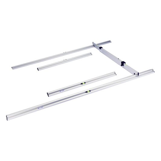 rabo Trockenschüttungslehre 5-teilig | 2 Grundschienen 1,25m und 2,50m | 1 verstellbare Abziehlatte 1,50-2,50m | Varia-A Set