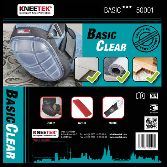 KNEETEK Knieschoner BASIC Clear für empfindliche Untergründe | Knieschützer für optimale Entlastung beim Arbeiten auf Knien | Kniepolster geeignet für Fliesenleger, Hobby-Handwerker, DIY-Bereich