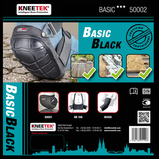 KNEETEK Knieschoner BASIC Black für robusten Einsatz | Knieschützer für optimale Entlastung beim Arbeiten auf Knien | Kniepolster geeignet für Fliesenleger, Hobby-Handwerker, DIY-Bereich