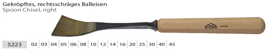 STUBAI Stemmeisen Stechbeitel Serie 52 - Form 23 | Gekröpftes, rechtsschräges Balleisen 2 mm, mit Holzgriff, für glatte Flächen, zum Vorstechen, Kerb- & Reliefschnitzarbeiten, Holzbearbeitung