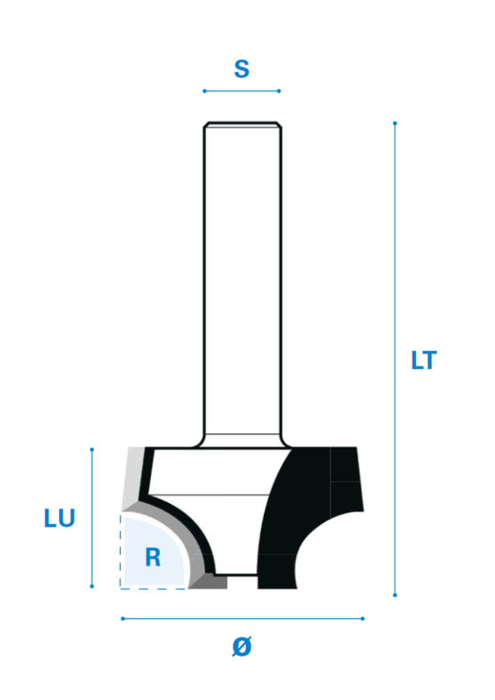 Viertelstabfräser aus Hartmetall - Rechtslauf, Schneide 2, Arbeitslänge 13 mm, Gesamtlänge 50 mm, Schaft 12 mm, Ø 21 mm