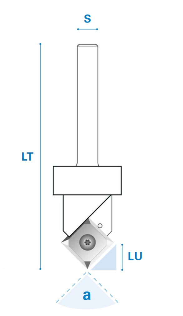 Vnut, Folding und Schriftfräser mit Wendemesser aus Hartmetall, Rechtslauf, Schneide 1, 92°, Arbeitslänge 8,3 mm, Gesamtlänge 73 mm, Schaft 12 mm, Ø 17 mm