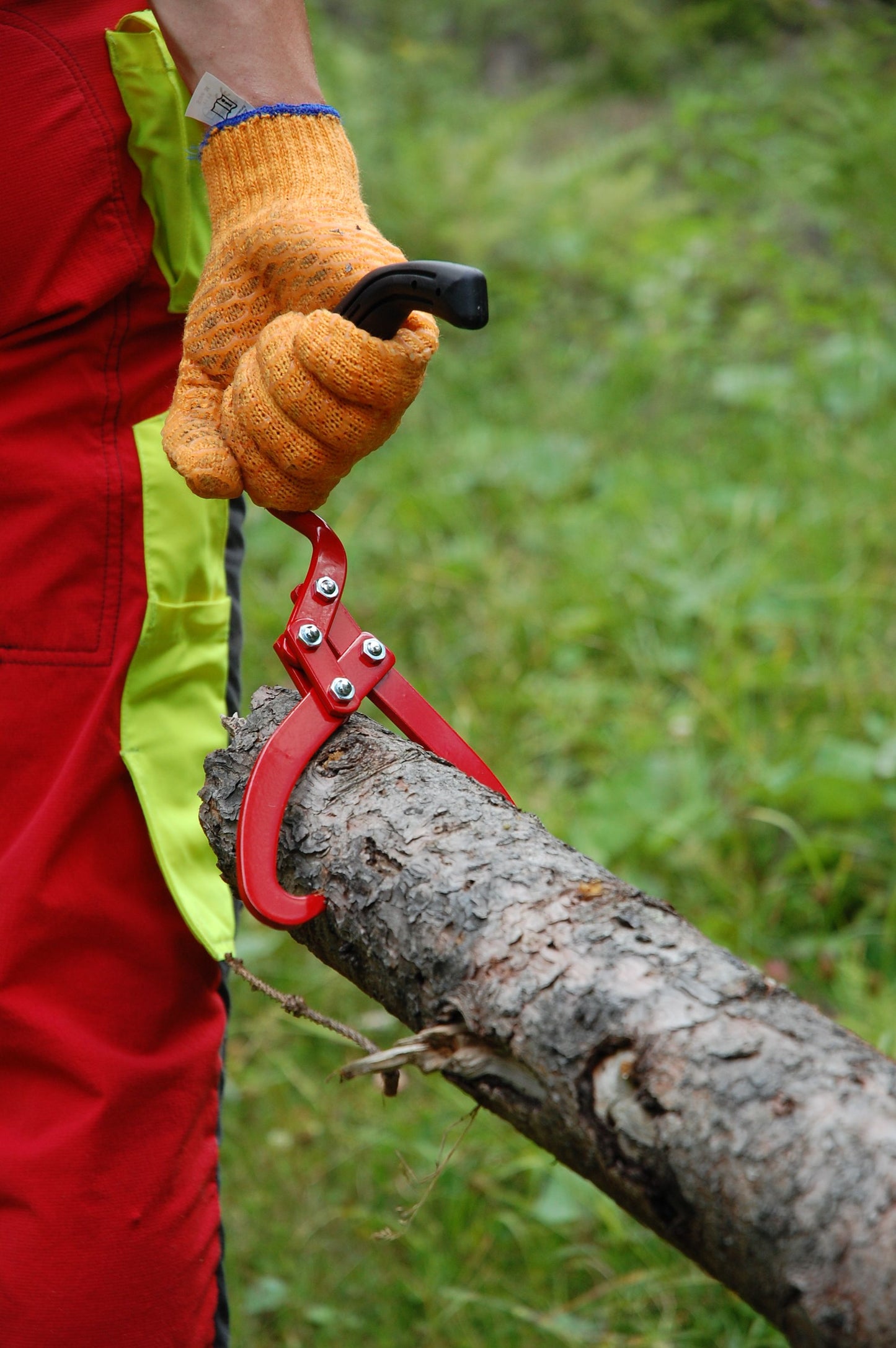 STUBAI Handpackzange 190 mm mit verdrehtem Griff 90° – für Stämme bis Ø180 mm – Qualitätsstahl, pulverbeschichtet, ergonomischer Kunststoffgriff, gezahnte Klingen, mit Öffnungshaken