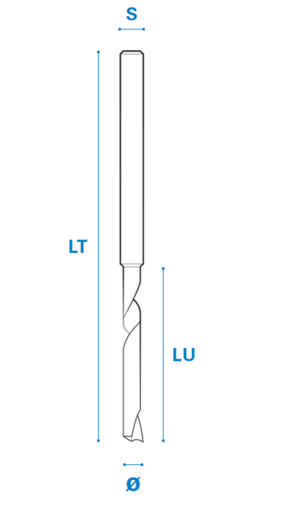 Einzahnfräser für Nichteisenmetall aus Vollhartmetall, Rechtslauf, Schneide 1, Positiv, Arbeitslänge 25 mm, Gesamtlänge 70 mm, Schaft 10 mm, Ø 10 mm