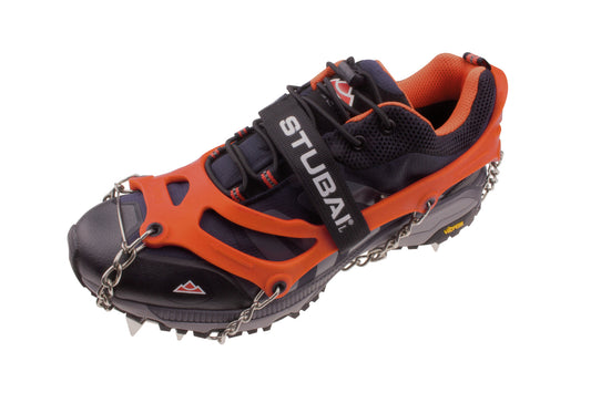 STUBAI Grödel für Wander-Schuhe | MOUNT TRACK orange, Größe L Antirutsch-Schuhkrallen aus Edelstahl für Winter, Rutschfeste Spikes für Schuhe, Wandern, Schnee, Outdoor