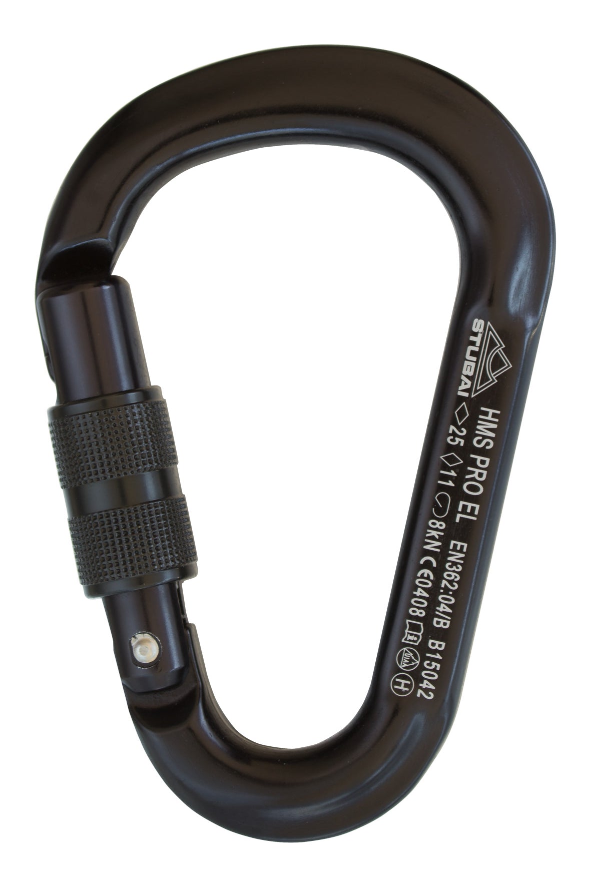 STUBAI HMS Karabiner SCHWARZ | Schraubkarabiner 97×65 mm mit Easylock Keylock-Verschluss | EN 12275/EN 362/UIAA 121 zertifiziert, 21/7/8 kN, Schnapperöffnung 23 mm, 100 g, für Klettern & Bergsteigen
