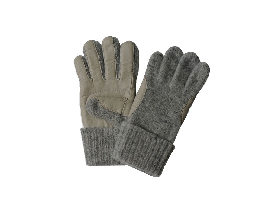 Fingerhandschuhe aus Schafschurwolle mit Lederbesatz, Größe 11