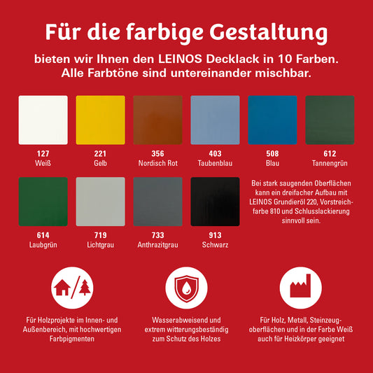 LEINOS Decklack glänzend 840 Taubenblau 2500 ml wasserabweisender Holzlack für Innen und Außen hoch deckend wetterbeständig für Holz Metall und Steinzeug mit brillanter Farbwirkung und Holzschutz