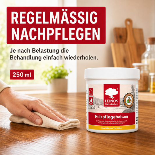 LEINOS Holzpflegebalsam 250 ml – lebensmittelecht, für Arbeitsplatten & Tische, natürliche Holzpflege innen, schützt & pflegt Holzoberflächen, mit natürlichen Ölen & Wachsen