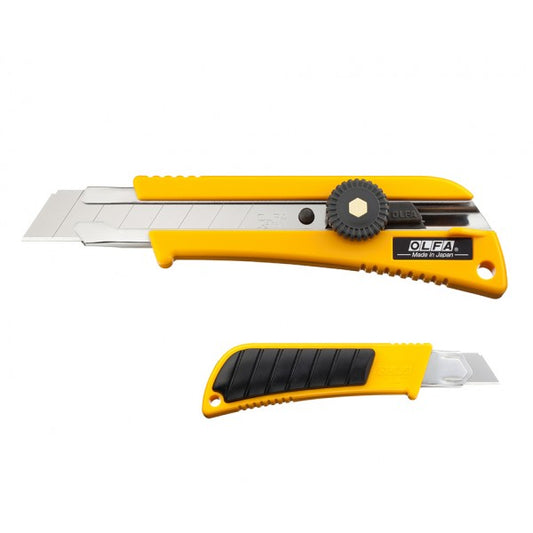 OLFA Industrie-Cuttermesser L-2 18mm mit rutschfester Griffplatte mit Stahldorn | besonders dicke und harte Materialien wie Teppichboden, Linoleum und Trockenbauplatten