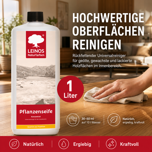 Leinos-Pflanzenseife 930 1 Liter Naturseife – Rückfettender Universalreiniger aus Pflanzenölen für geölte, gewachste & lackierte Flächen – natürlich, ergiebig & biologisch abbaubar