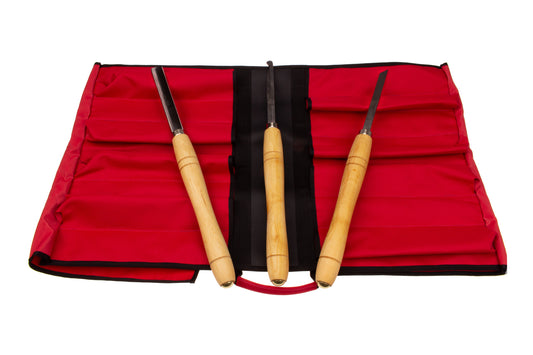 STUBAI S7000 Drechselset „Startup Set“ | 3-teiliges Drechselwerkzeug in Rolltasche | empfohlen von Drechselmeistern | HSS Formröhre 22 mm, Ausdrehstahl rund 15 mm, Abstecher 15×3 mm | Profi-Qualität