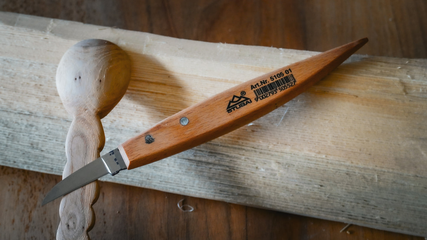 STUBAI Kerbschnitzmesser 50 mm | Schnitzmesser mit Holzheft, gerade Schneide und runder Rücken | Rosenmesser Schnitzwerkzeug, Holzbearbeitung