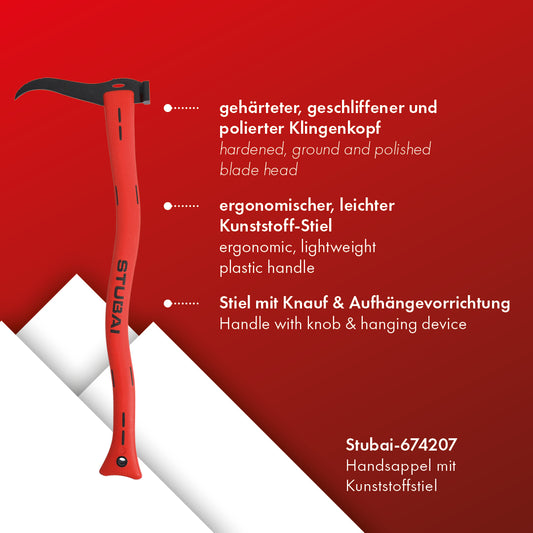 STUBAI HANDSAPPEL mit rotem Kunststoffstiel 600 mm – Sappel zum Aufnehmen, Ziehen und Transportieren von kleineren Holzstücken und Baumstämmen – robustes Forstwerkzeug für Holzarbeiten