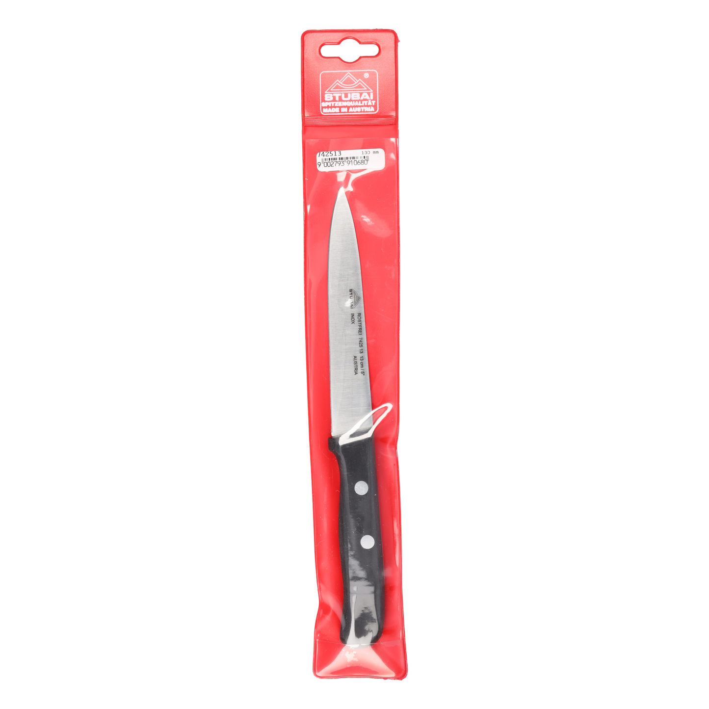 STUBAI hochwertiges Küchenmesser mit Mittelspitz | 130 mm | Kochmesser Tirol aus Edelstahl für Schneiden von Fleisch, Gemüse, Obst & Lebensmitteln, rostfrei, spülmaschinenfest