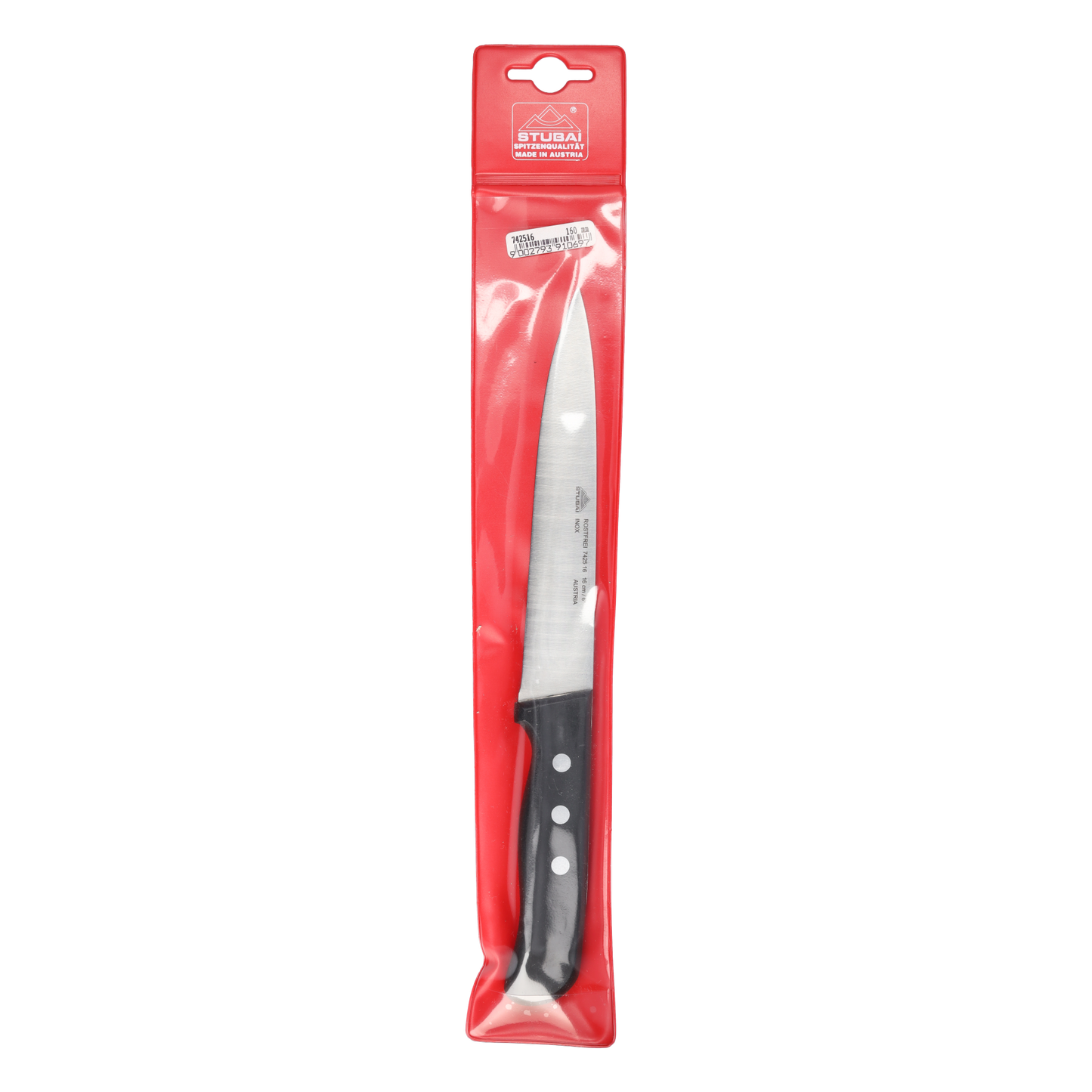 STUBAI hochwertiges Küchenmesser mit Mittelspitz | 160 mm | Kochmesser Tirol aus Edelstahl für Schneiden von Fleisch, Gemüse, Obst & Lebensmitteln, rostfrei, spülmaschinenfest