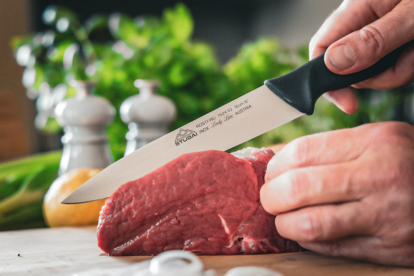 STUBAI hochwertiges Küchenmesser mit Mittelspitz | 160 mm | Haushaltsmesser Lady Line aus Edelstahl für Schneiden von Fleisch, Gemüse, Obst & Lebensmitteln, rostfrei, spülmaschinenfest, für Küche