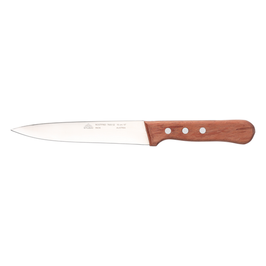 STUBAI Küchenmesser ohne Wellenschliff, 160 mm, scharfes Haushaltsmesser mit Edelholzgriff, Klinge aus Edelstahl, rostfrei, spülmaschinenfest
