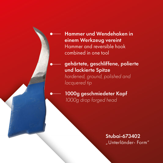 STUBAI Sappie-Kopf Unterländer-Form | 1000 g Kopfgewicht | Sappel ohne Stiel | gesenkgeschmiedet, Spitze gehärtet, geschliffen, poliert | zum Ziehen und Bewegen von Holzstücken