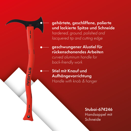 STUBAI Handsappel mit Schneide / Kunststoffstiel | 600 mm | zum Anheben, Beseitigen von kleinen, leichten Holzstücken und für den Einsatz bei Bergefahrzeugen