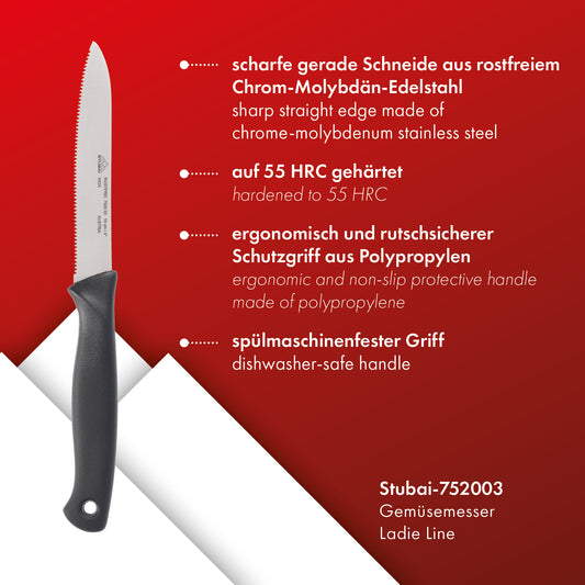 STUBAI 30 Stück hochwertiges Gemüsemesser mit Welle | 100 mm | Verkaufskarton Küchenmesser Lady Line aus Edelstahl für Schneiden von Gemüse, Obst & Lebensmitteln, spülmaschinenfest