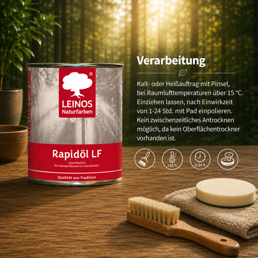 LEINOS Rapidöl LF 249, 0,75 l – lösemittelfreie Öl-Wachs-Kombination für Holz, schnelle Einmalbehandlung & Reparatur, pastös, sehr gut polierbar, für wenig beanspruchte Holzoberflächen