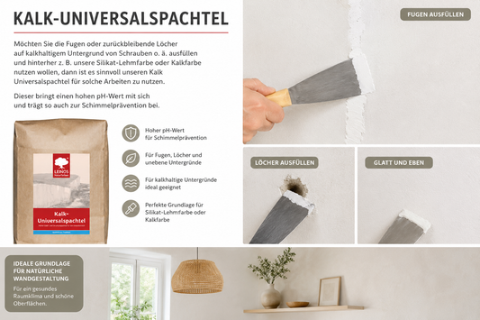 LEINOS Kalk-Universalspachtel 683, weiß – Mineralische Spachtelmasse für Wand & Decke innen, atmungsaktiv, schimmelhemmend, lösemittelfrei, glättbar & strukturierbar, auf Putz, Lehm, Gips – 20 kg