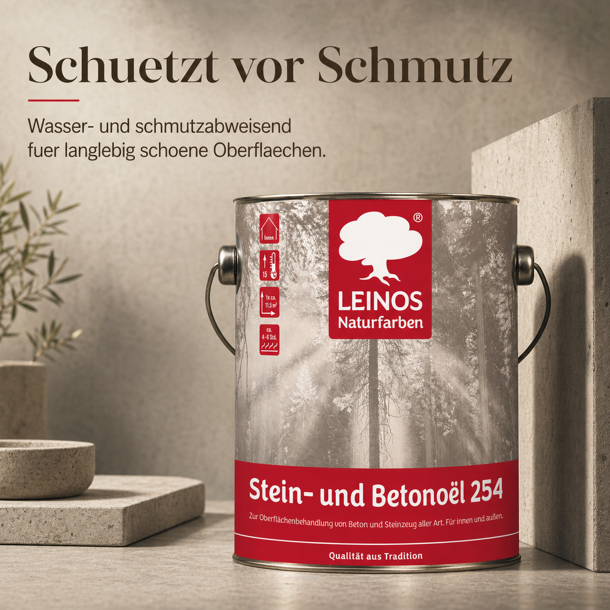LEINOS Stein- und Betonöl 254 – 2,5 L – Öl zur natürlichen Oberflächenbehandlung von Beton, Estrich & Steinzeug innen – atmungsaktiv & lösemittelfrei