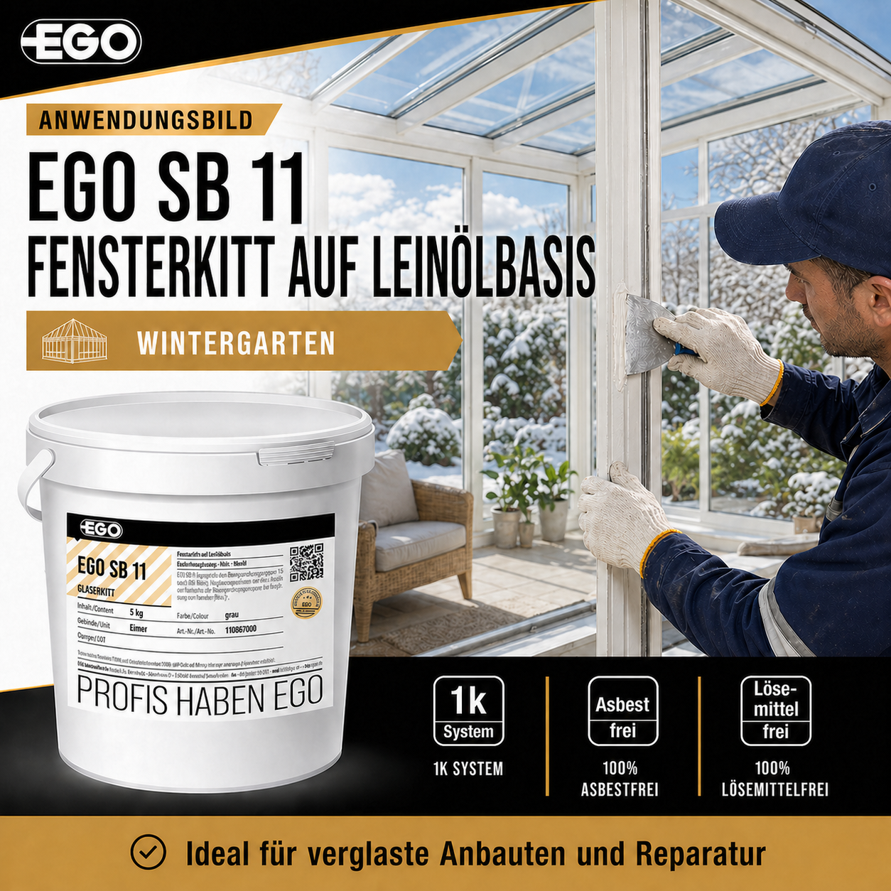 EGO Gewächshauskitt Spritzkitt | dauerplastisch, lösemittelfrei | 2 kg Schlauchbeutel | Made in Bayern
