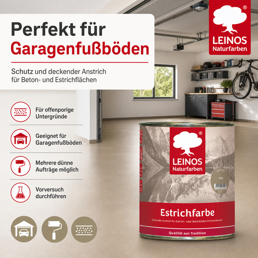 Leinos Naturfarben Estrichfarbe 860 | für innen | Schutz & Farbgebung für offenporige Estrich- & Betonflächen | abriebfest, wasserabweisend | Beige | 0,75 Liter