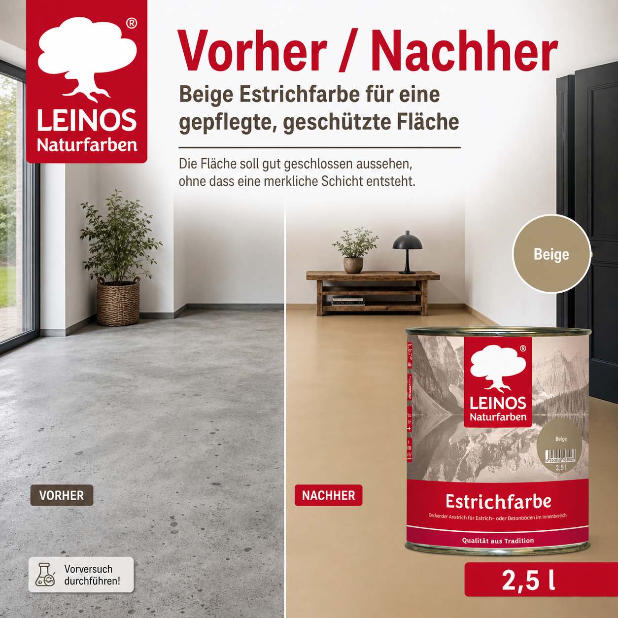 Estrichfarbe 860 | 2,5 Liter | für innen | Schutz & Farbgebung für offenporige Estrich- & Betonflächen | abriebfest, wasserabweisend, speichel- & schweißecht | Beige