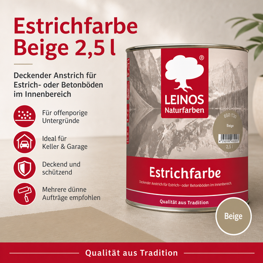 Estrichfarbe 860 | 2,5 Liter | für innen | Schutz & Farbgebung für offenporige Estrich- & Betonflächen | abriebfest, wasserabweisend, speichel- & schweißecht | Beige