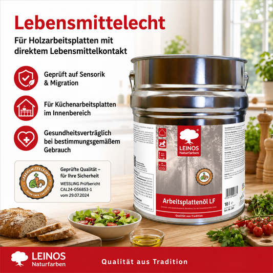 Arbeitsplattenöl LF 283 10,0 Liter – Lebensmittelecht, schmutz- & wasserabweisend, abriebfest – Schutz & Pflege für Holzarbeitsplatten in der Küche – Ideal für stark beanspruchte Oberflächen