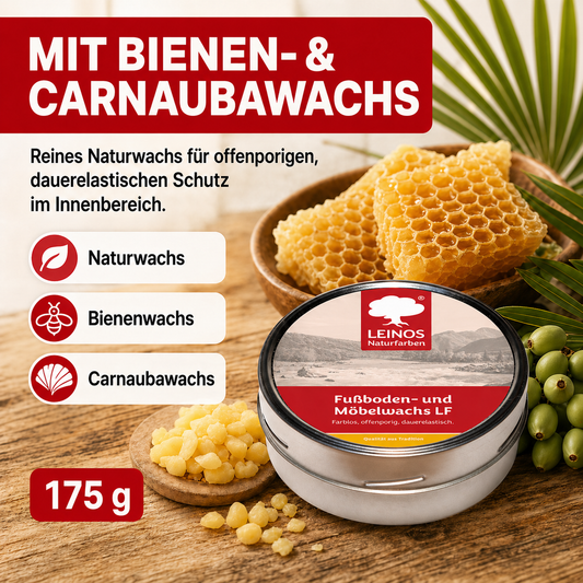 LEINOS Fußboden- & Möbelwachs LF 310 | 175 gramm Natürliches Hartwachs für Innenbereiche | Atmungsaktiver Schutz für Holz, Kork, Tonfliesen | Reines Naturwachs mit Bienen- & Carnaubawachs