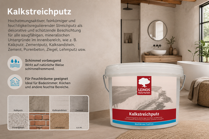 Kalkstreichputz 2,5 Liter für ca. 4–6 m² | Mineralischer Streichputz für Innenwände | Feuchtigkeitsregulierend | Schimmel vorbeugend | Für Feuchträume geeignet