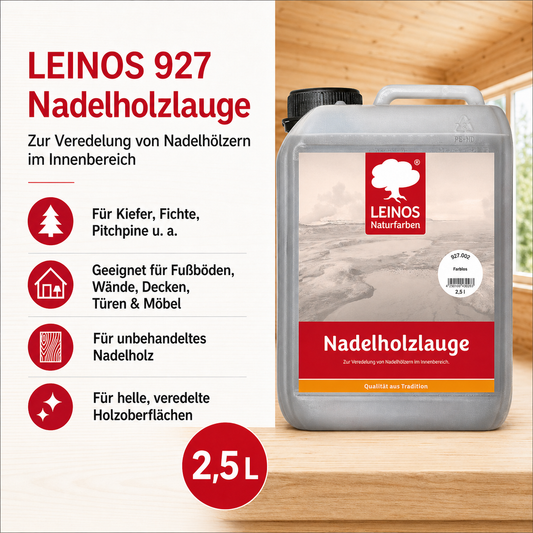 LEINOS 927 Nadelholzlauge 2,50 l weiss | Zur Veredelung von Nadelhölzern im Innenbereich |  für Fußböden, Wände, Decken, Türen, Möbel