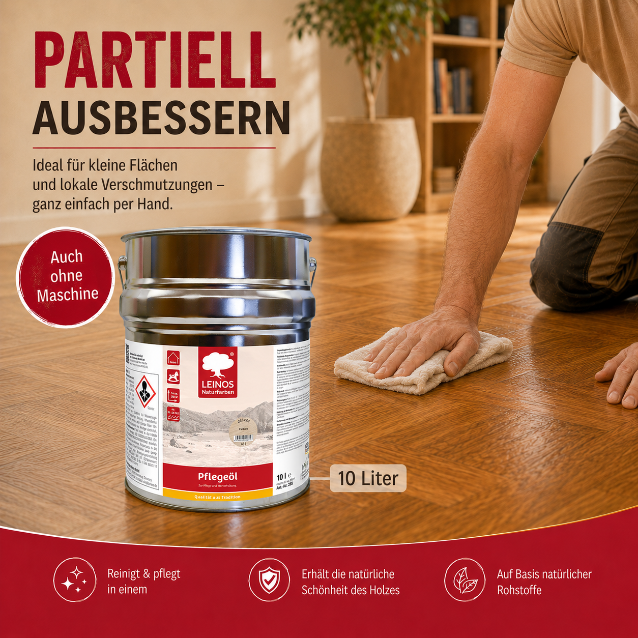 LEINOS 285 Pflegeöl 202 Weiß 10 Liter | Zur Behandlung aller geölten und gewachsten Flächen wie Holz, Kork und Linoleum im Innenbereich |