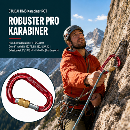 STUBAI HMS Karabiner Pico | Rot | Karabiner mit Schraubsicherung, Leichter Schraubkarabiner, Sicherungsgerät zum Klettern