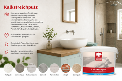 Kalkstreichputz 2,5 Liter für ca. 4–6 m² | Mineralischer Streichputz für Innenwände | Feuchtigkeitsregulierend | Schimmel vorbeugend | Für Feuchträume geeignet