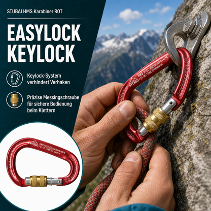 STUBAI HMS Karabiner Pico | Rot | Karabiner mit Schraubsicherung, Leichter Schraubkarabiner, Sicherungsgerät zum Klettern