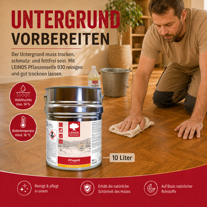LEINOS 285 Pflegeöl 002 farblos  10 Liter | Zur Behandlung aller geölten und gewachsten Flächen wie Holz, Kork und Linoleum im Innenbereich |