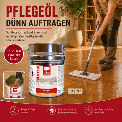 LEINOS 285 Pflegeöl 002 farblos  10 Liter | Zur Behandlung aller geölten und gewachsten Flächen wie Holz, Kork und Linoleum im Innenbereich |